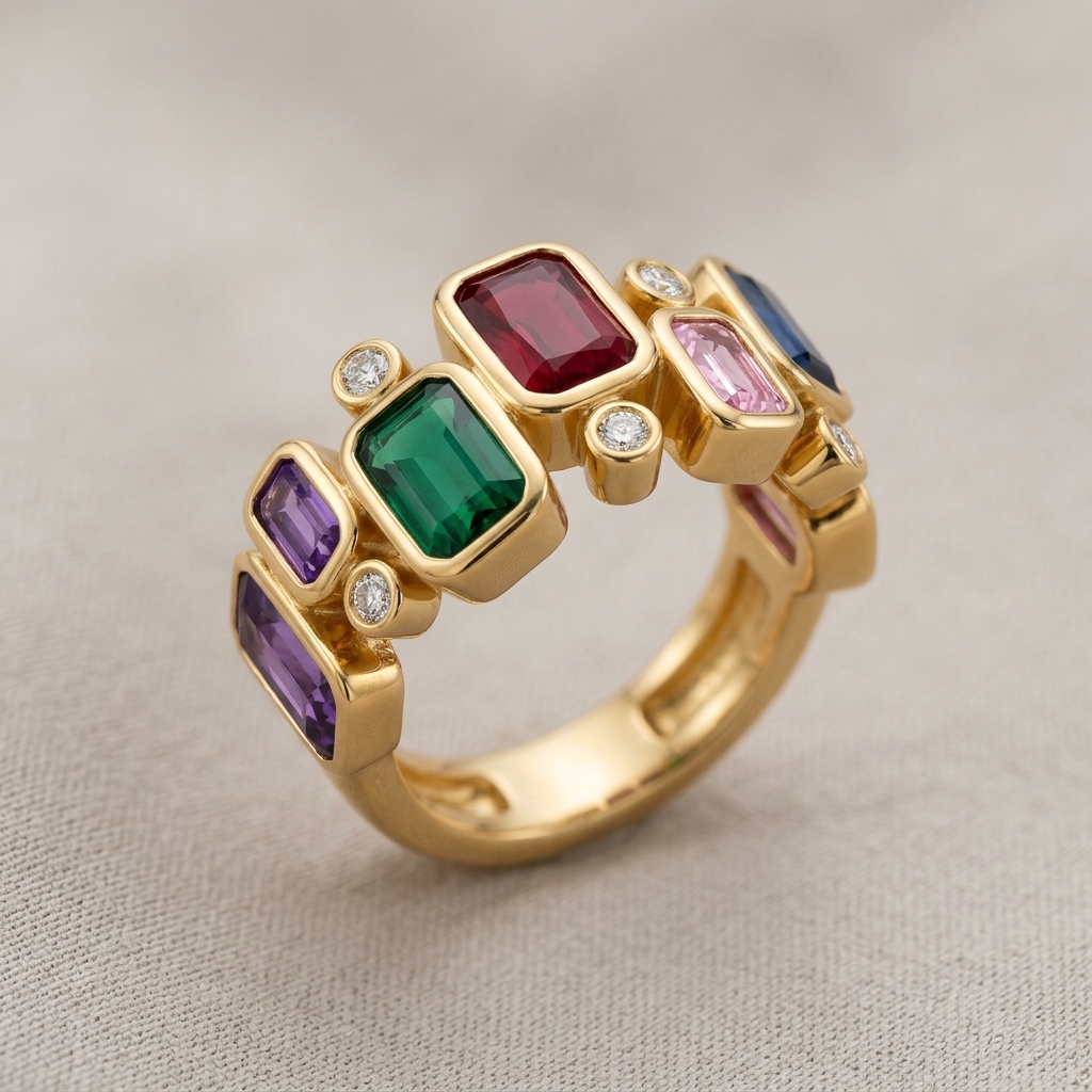 The ring rendered true to scale in solid gold